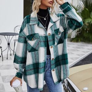 Frenchy Plaid Button Front Oversized Overshirt